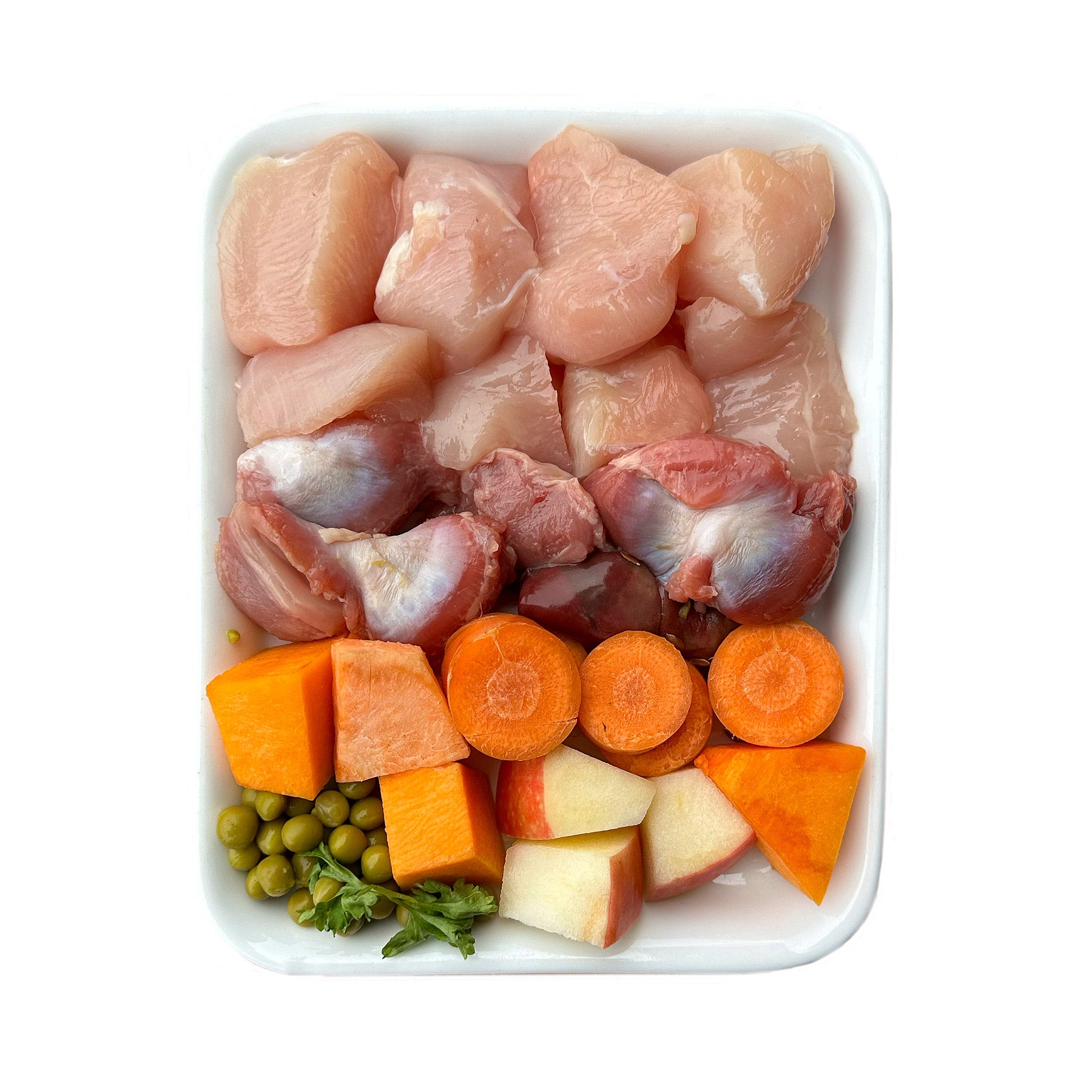 Kurczak z słodkimi ziemniakami, marchewką i dynią (mrożone, 500g)